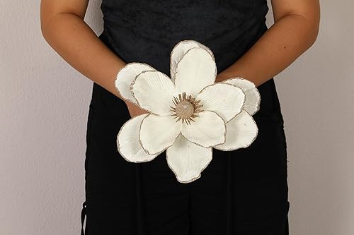 Miniatura 9 de GL-Turelifes Flores de Navidad grandes con purpurina de 10 pulgadas, 6 piezas, adornos de flores artificiales de magnolia plegables para decoración