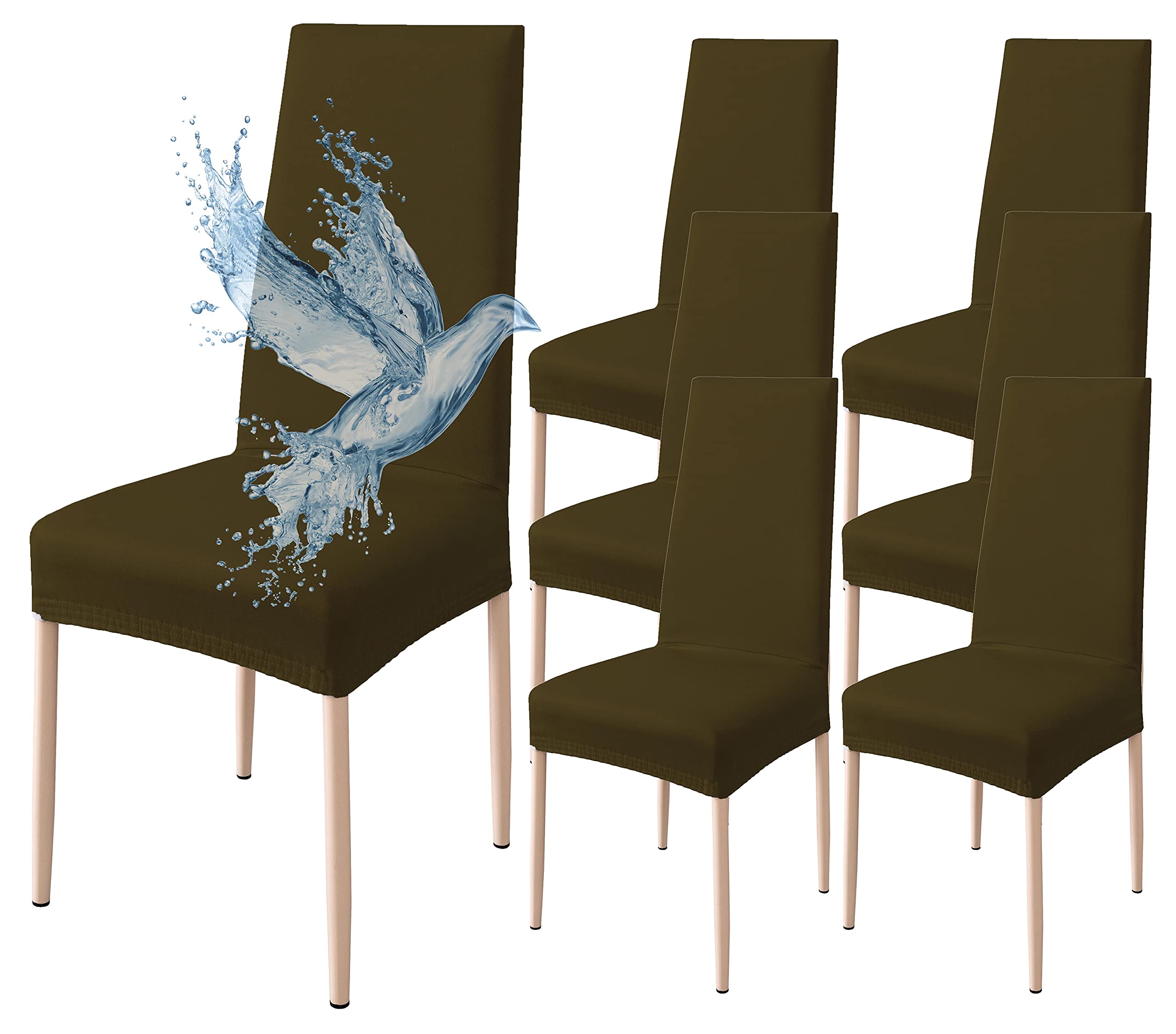Coprisedie con Schienale 6 Pezzi Elasticizzati, Impermeabili, Misura Universale, Coprisedia Soggiorno Cucina Moderna Lavabile Estraibile - Marrone