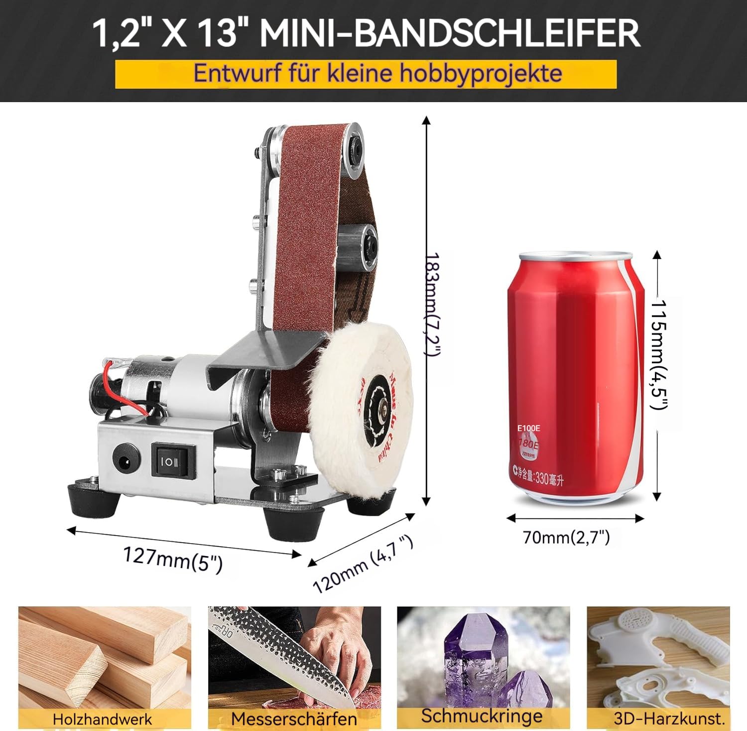 SI FANG Mini Elektrischer Bandschleifer Klein Messer mit 10pc Schleifbänder | 7-Stufig Einstellbare Messerschärfer, für Holz und Metall