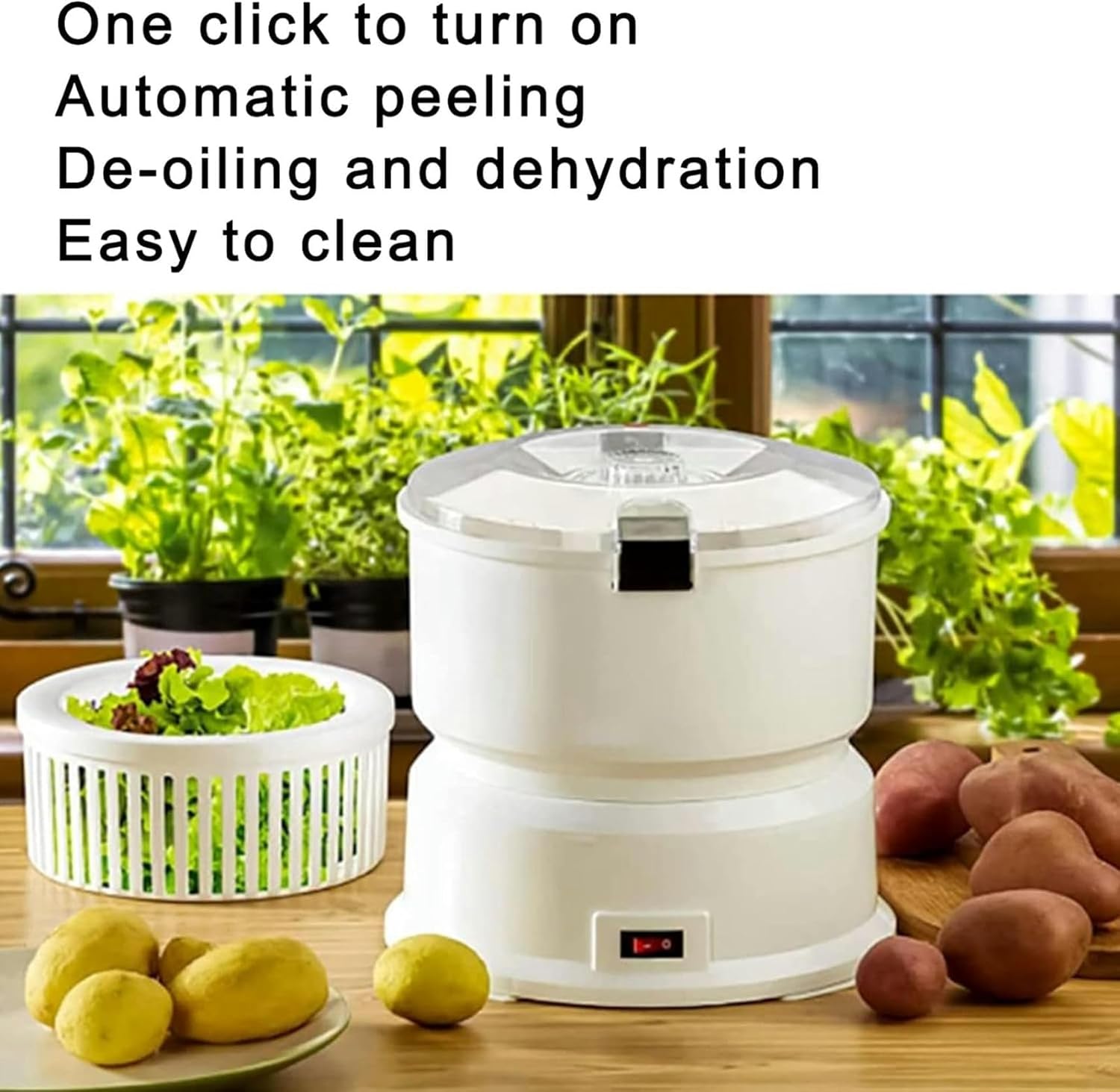 Automatic Potato Peeler, Electric Automatic Rapid Rotating Peeling Machine Vegetable Dryer Salad Dehydrator for Kitchen Fruits Vegetables
