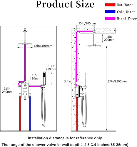 Miniatura 46 de SKOWLL Sistema de cabezal de ducha digital de 12 pulgadas, juego de mezclador de ducha de lluvia para baño, kit de grifo de ducha de montaje