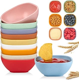 Qeirudu 10 Pack Wheat Straw Soy Sauce Dishes, 4.5 oz Multicolored Dessert Bowls Unbreakable Small Dipping Bowls Mini Prep Bowls for Salsa, Side Dishes, Snacks, Fruit, Desserts, Appetizers