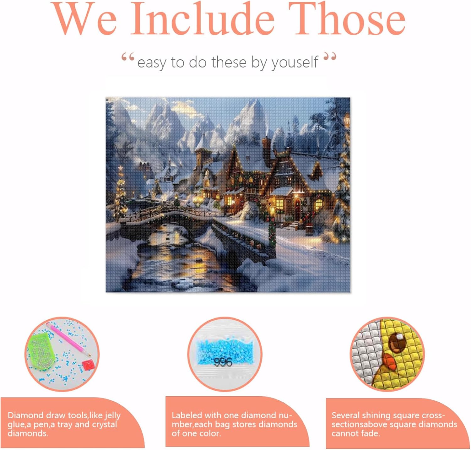 DOTJGEM Beautiful Snow Christmas Scene Diamond Art Kits for Adults - Winter 5D DIY Full Drill Square Diamond Art Kits - Christmas Diamond Art Kits Craft for Home Wall Decor 16x20 Inch