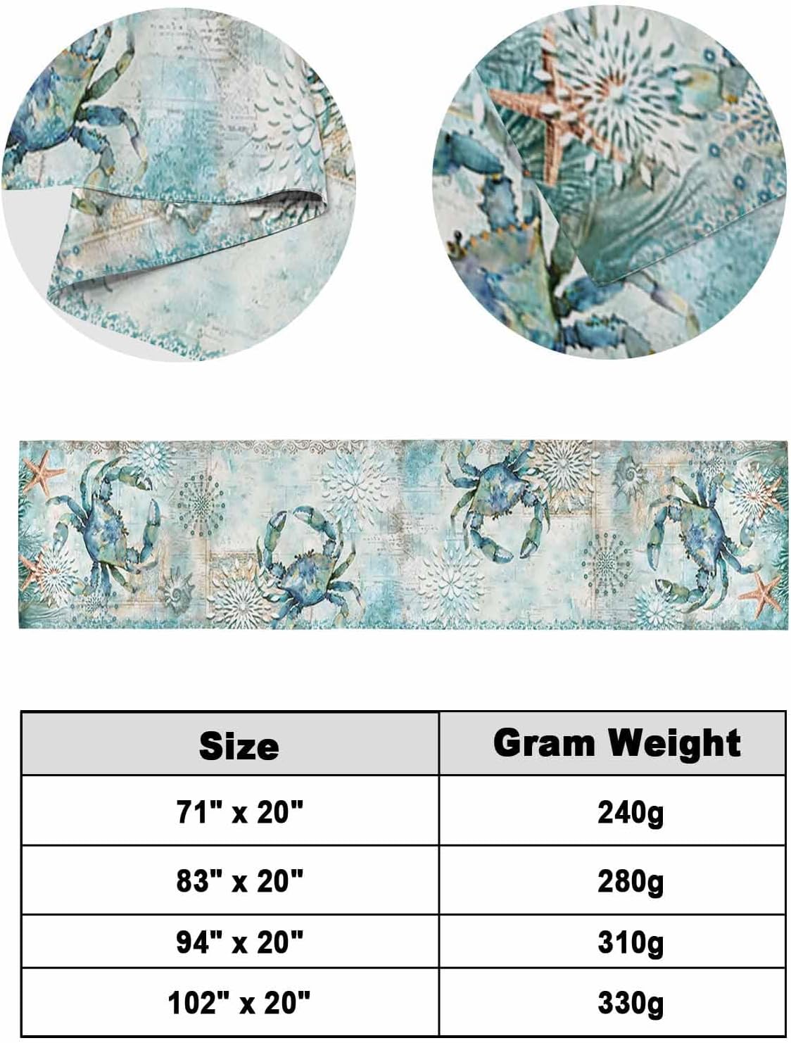 Nautical Crab Bed Runner Scarf King Size, Coastal Coral Ocean Starfish Retro Map Luxury Bed Throw Runners & Scarves for Twin Full Queen King Foot of Bed, Bedroom Hotel Wedding Room Decoration, 94"x20"