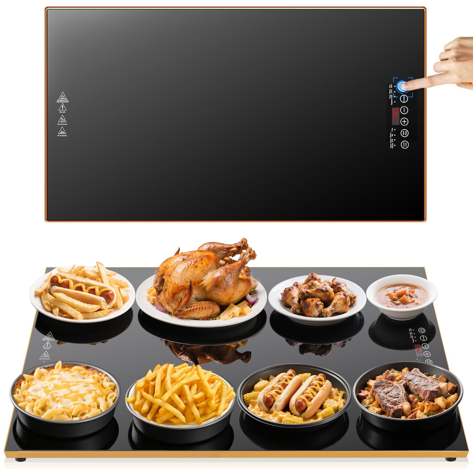 Essential Items for a Christmas Party-Electric Warming Tray(XXL 32”x18”),Touchscreen-Controlled Food Warmer Mat – Full Surface Heating with 10 Temp