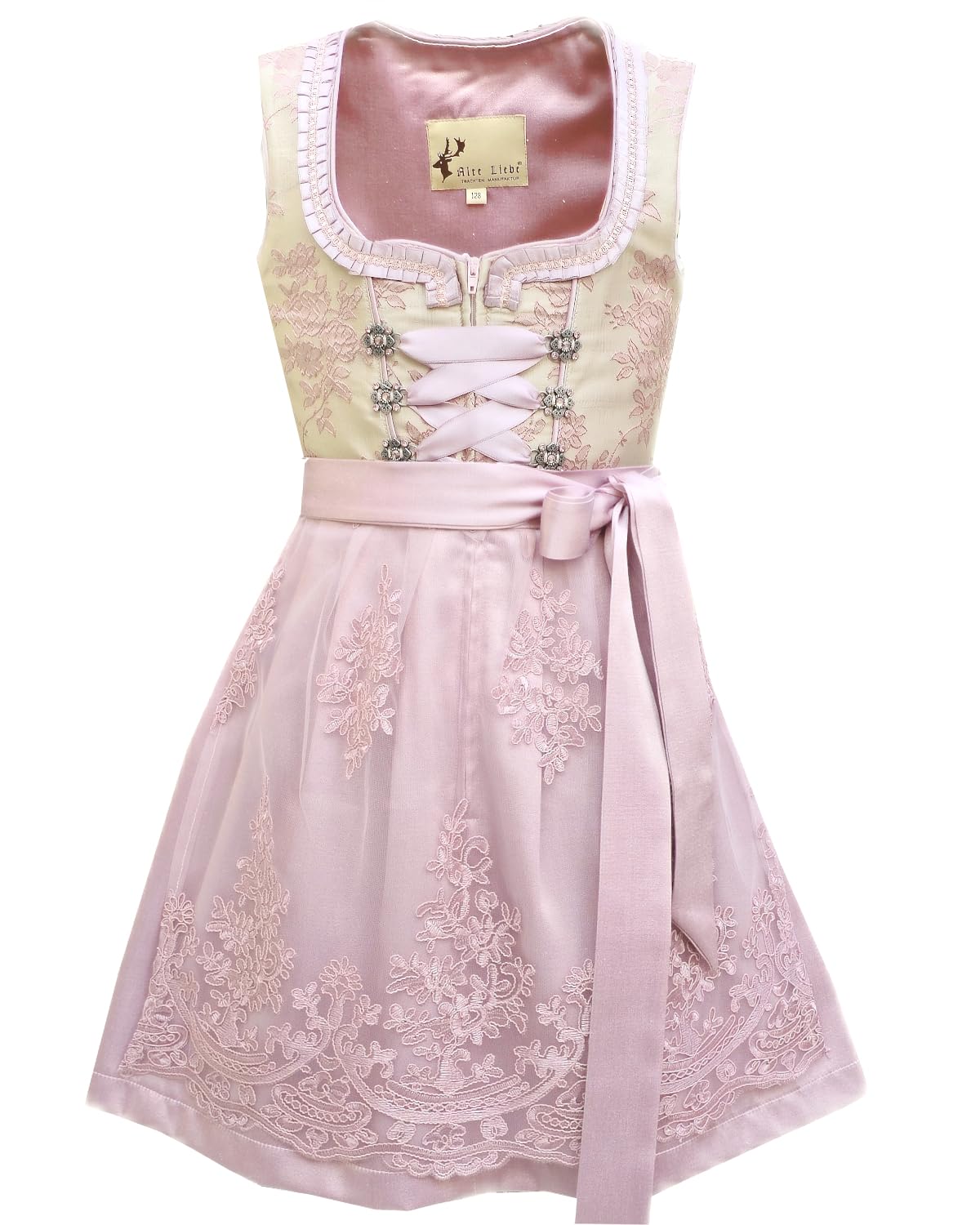 Alte Liebe Children's Costume Dress 2-Piece Set with Lace Apron Size 104, 116, 128, 140, 152, 164 cm, pink, 14 Years
