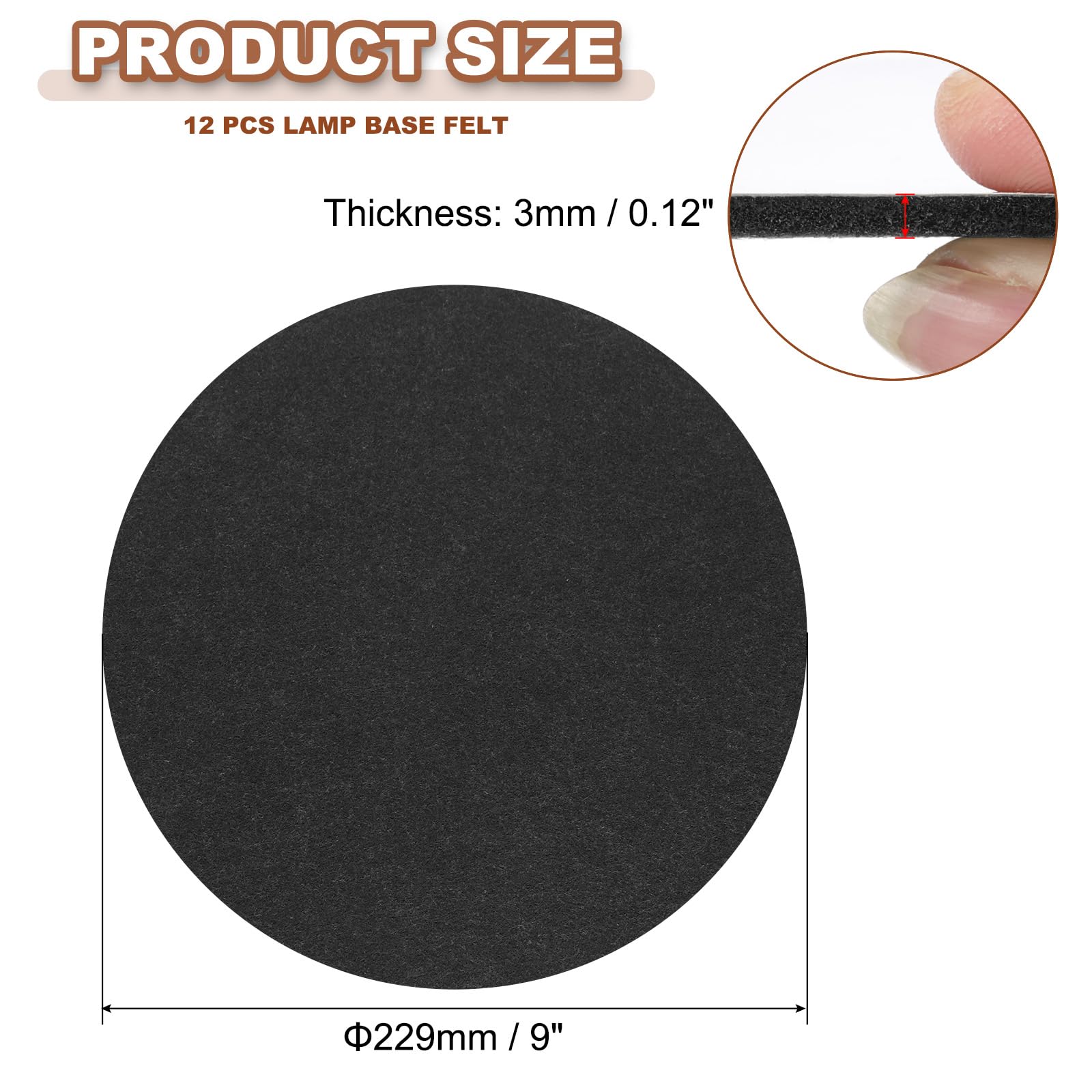 PATIKIL 12pcs Hoja Redonda de Fieltro, 229mm Adhesivo Base de Lámpara Almohadillas de Fieltro Suave Antideslizante Antiarañazo para Lámpara de Pie Mubles Silla DIY Manualidad, Negro