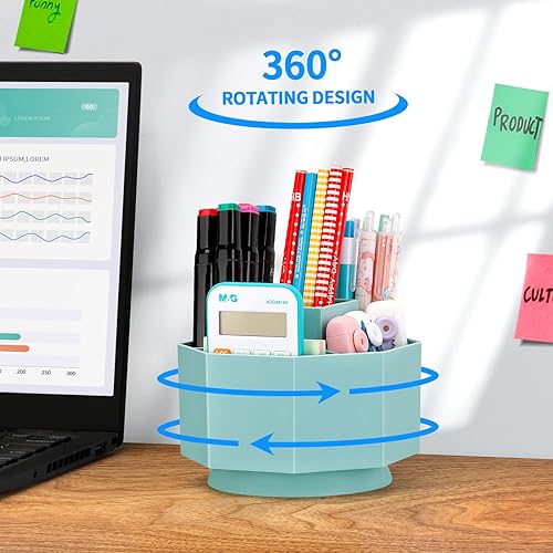 Miniatura 5 de LETURE Organizador de escritorio, soporte para lápices giratorio de 360 grados, 5 compartimentos, organizador de escritorio estacionario, caja de