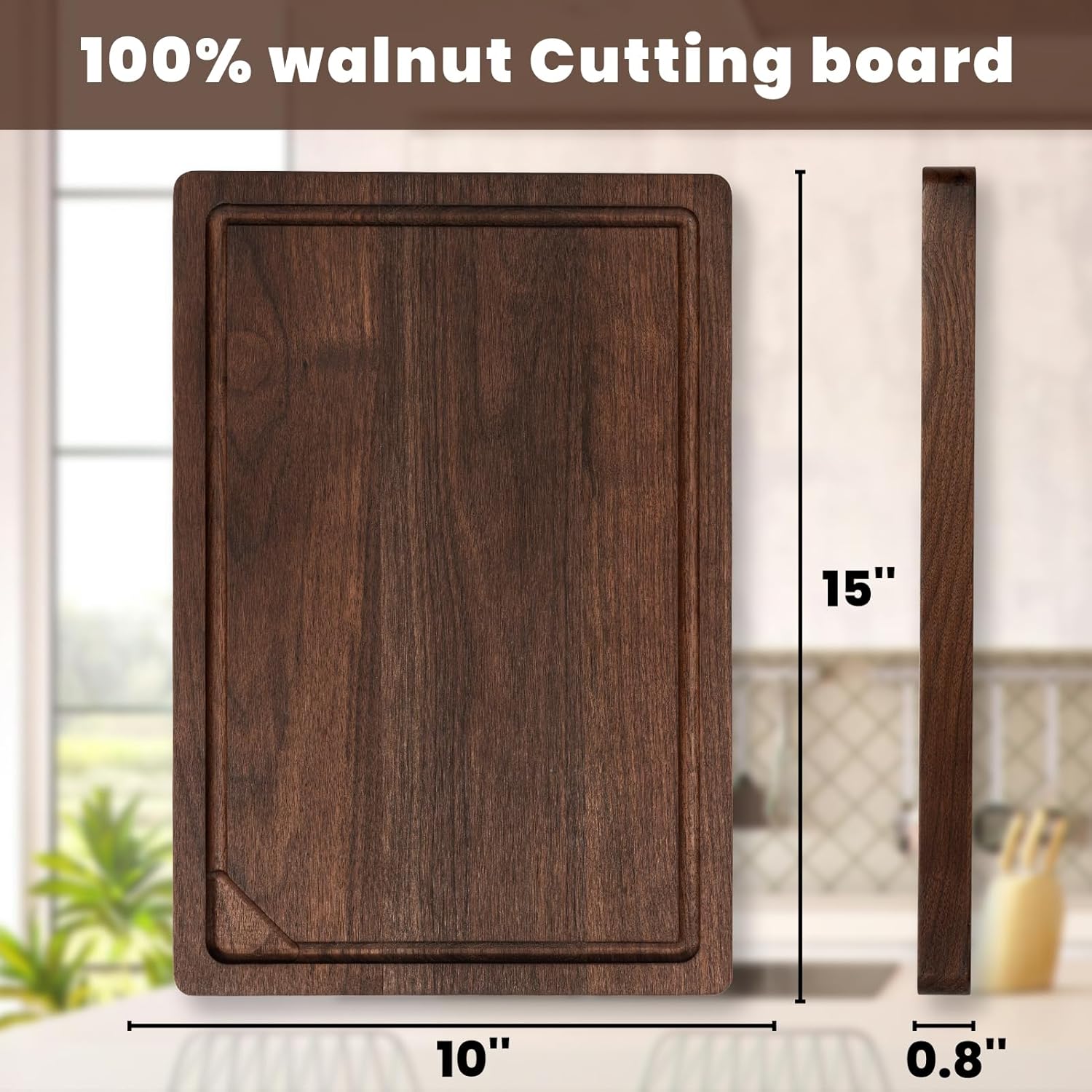 heimlove walnut wood cutting board for kitchen, 20"x15" reversible wooden chopping board with deep juice grooves and handles, natural walnut wood cutting board for chopping, cheese, vegetables walnut wood 20"l x 15"w