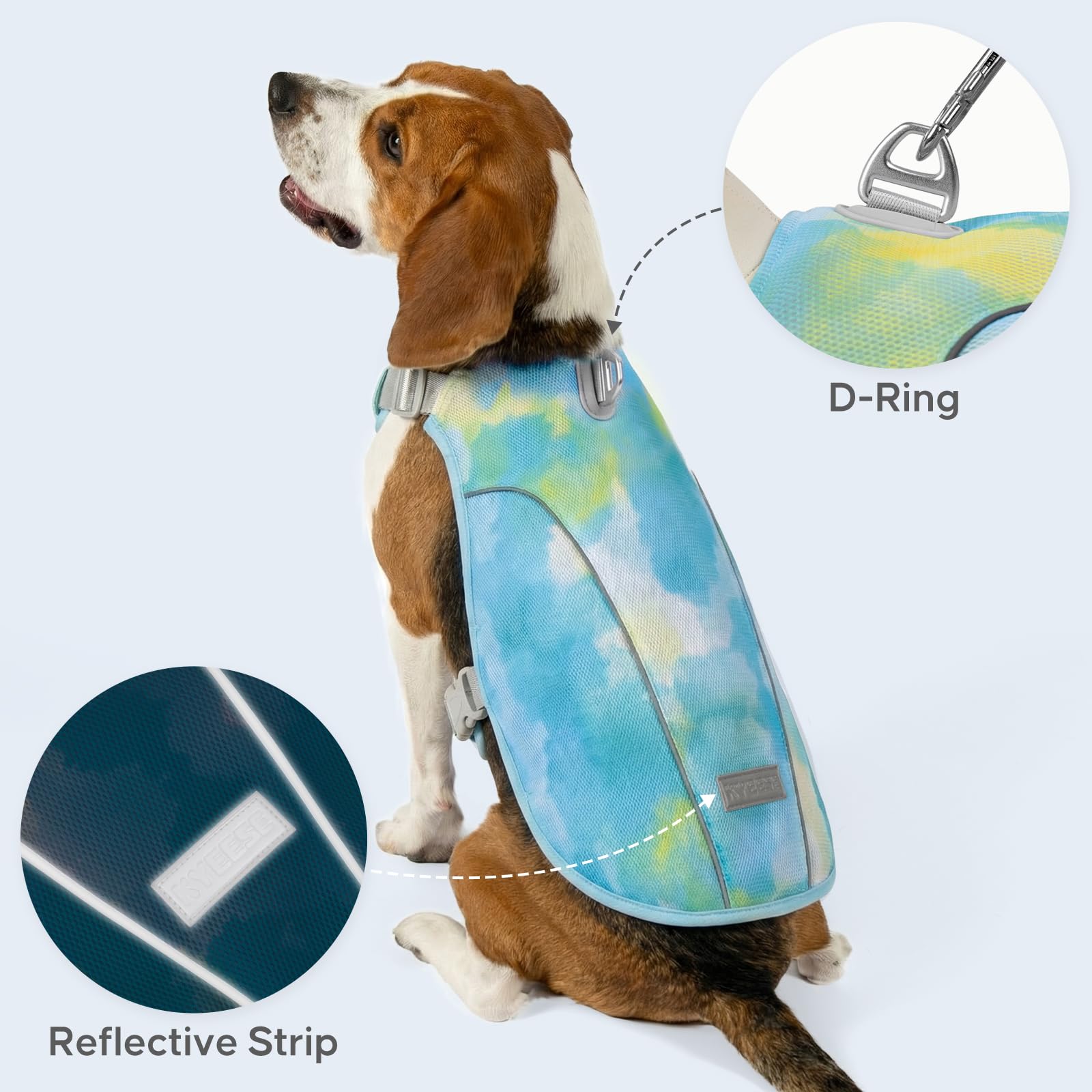 KYEESE Gilet rafraîchissant léger pour chien avec bretelles réglables - Chemise rafraîchissante en maille avec anneau en D - Protection UV et bande réfléchissante - T-shirt pour animal domestique