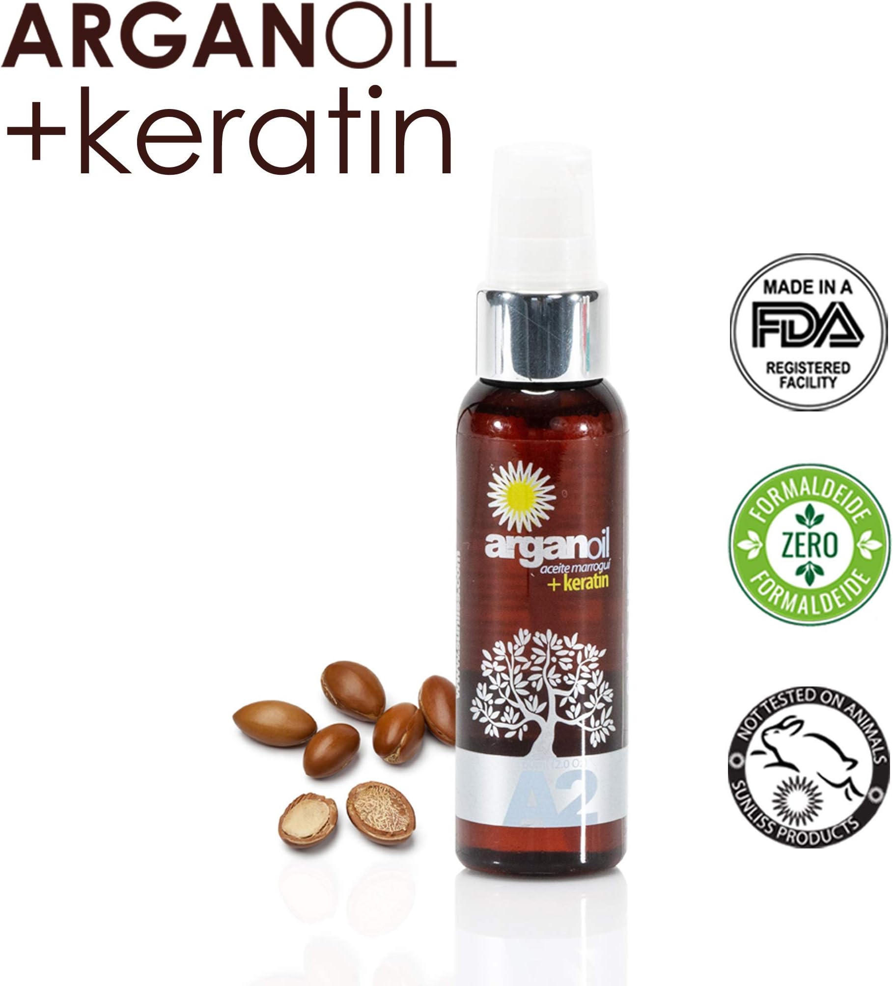 Argan Oil + Keratin Hair Repair treatment for Damaged Hair Made in USA by SUNLISS Eliminates Frizz