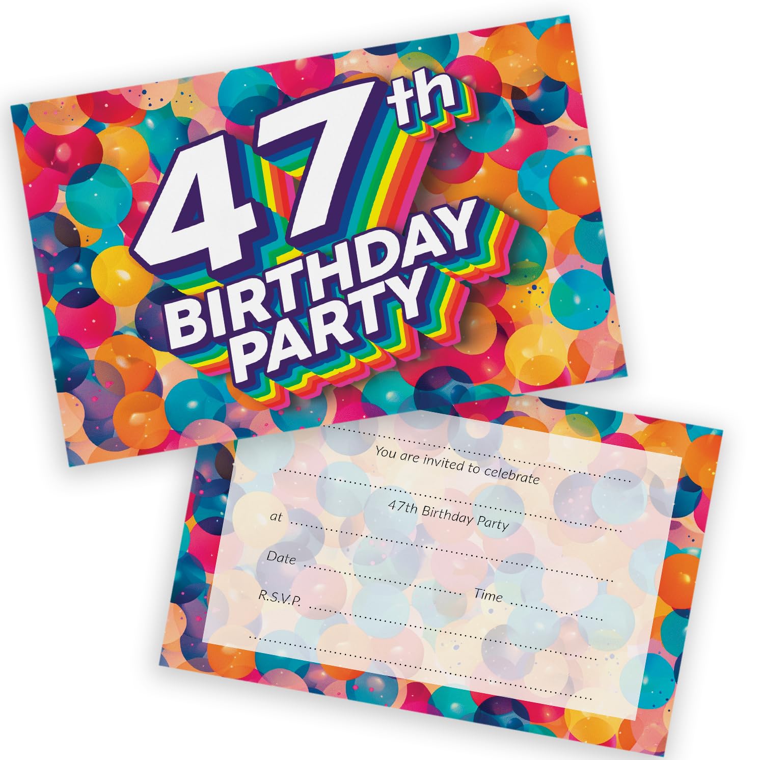 47th Birthday Party Invitations Men Women - Rainbow Balloons 36 Pack - Adults Birthday Invitations for Friends Family A6 Bday Party Invites Invitation Cards with Folding Envelopes
