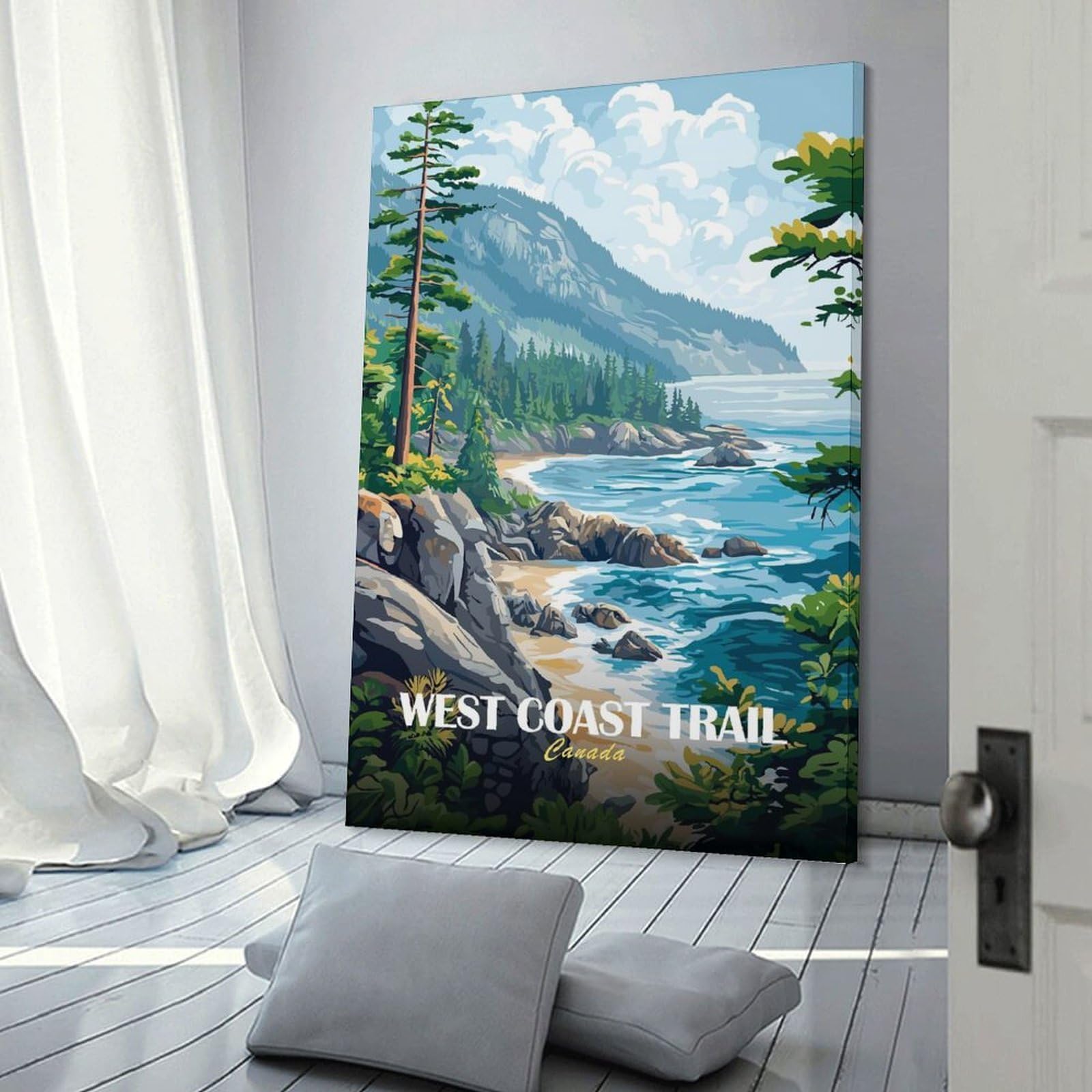 Junmoney Frame-Style-12-1 West Coast Trail Canada Landscape Painting Canvas Wall Decor, 12X18inch(30X45cm), For Home Lounge, Bedroom Or Reading Nook, Modern Wall Decor For Cosy Interiors