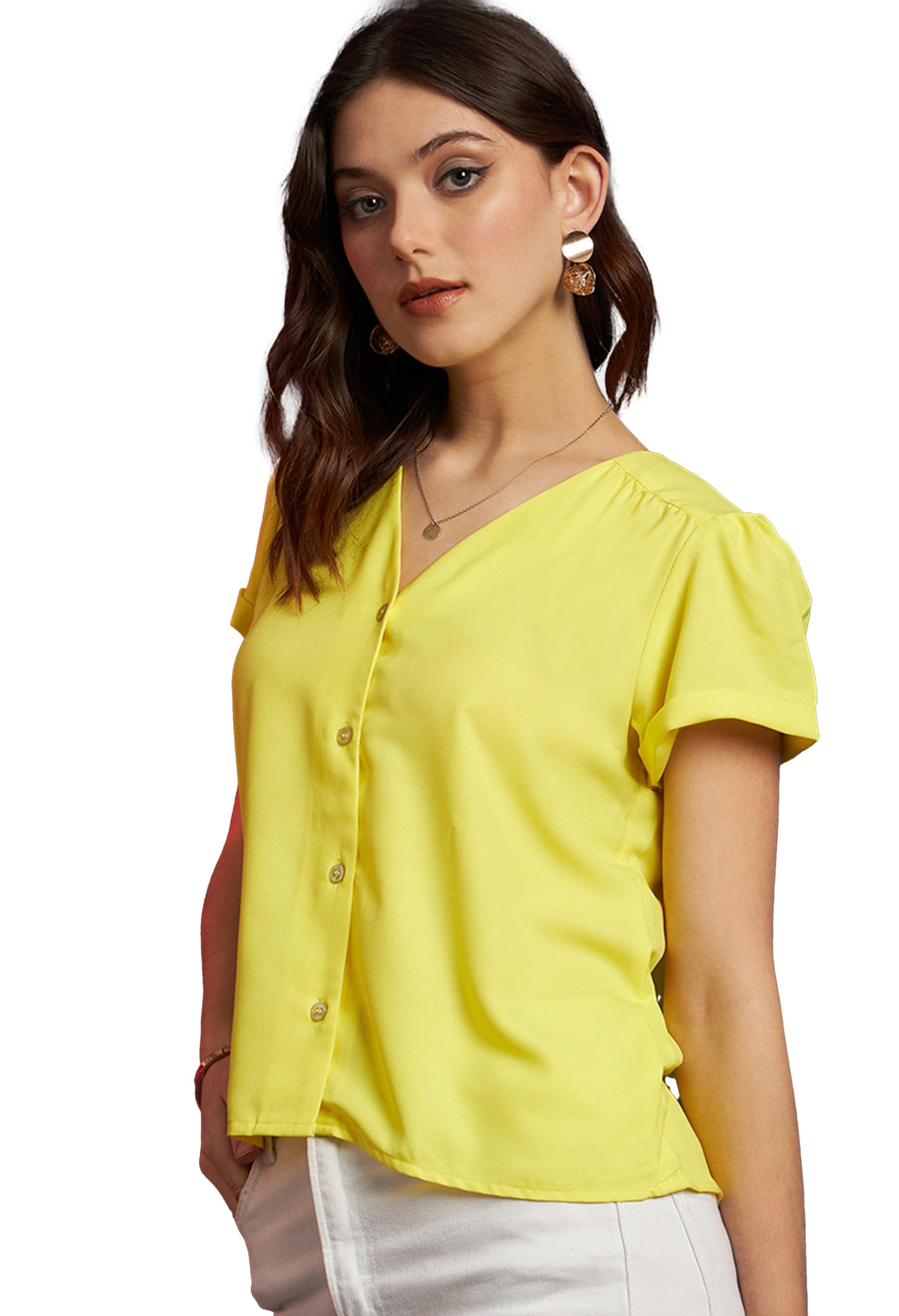 lymi label Top for Women - Women Yellow Puff Sleeves Top-picture-53