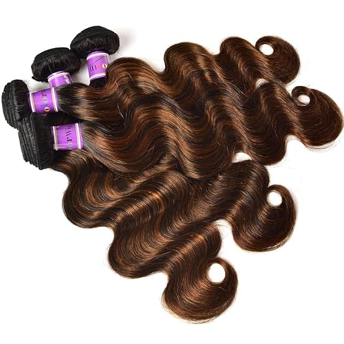 Miniatura 5 de UNice Cabello humano ondulado marrón degradado 1 paquete de 8 pulgadas, cabello Remy brasileño raíz oscura rubio, extensiones de cabello humano
