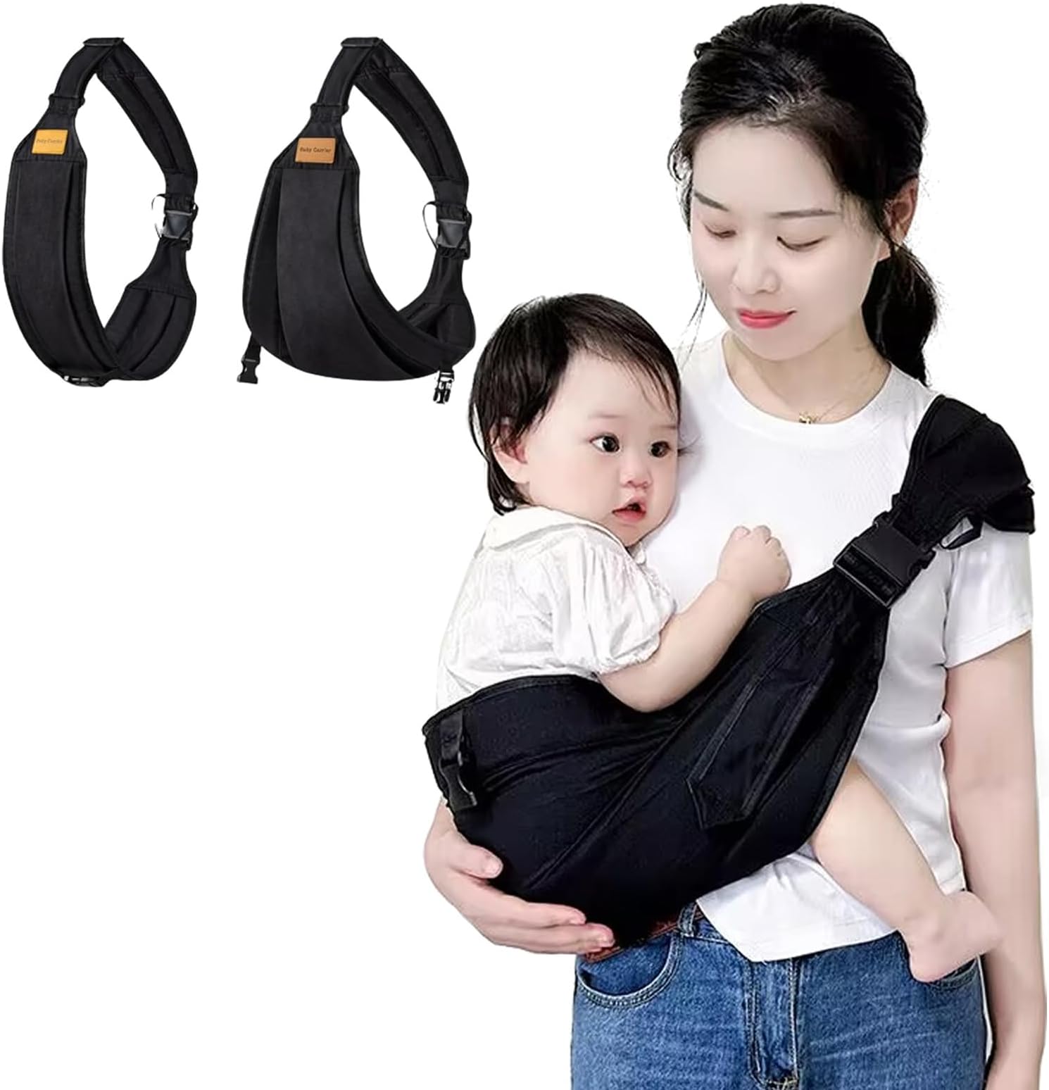 Baby Sling Carrier,Toddler Carrier,Baby Sling,Portable and Adjustable Non-Slip Hip Seat Carriers 10-45lbs(Black,Cloth)