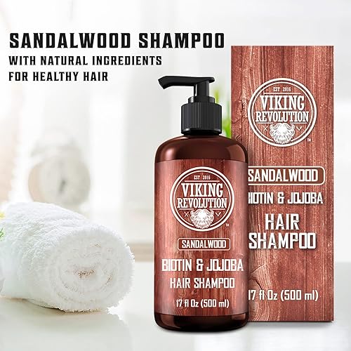 Miniatura 4 de Viking Revolution Sandalwood - Champú para hombre con biotina y aceite de jojoba, champú natural para el cabello para hombres con vitamina B5 y