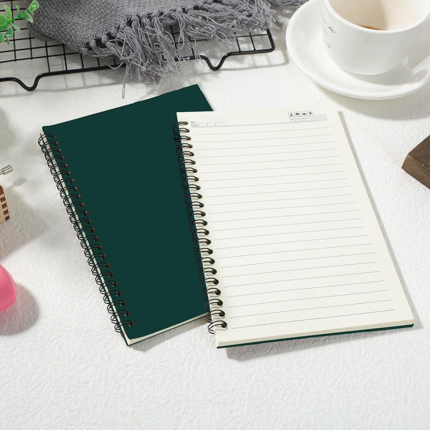 Epakh 22 Pack A5 Spiral Notebook with Kraft Cover, Back to School Hardcover Spiral Journal Notebook 5.5 x 8.3 Inch, First Day of School Travel Journal Notepad, 50 Sheets 100 Pages(Dark Green,Lined)