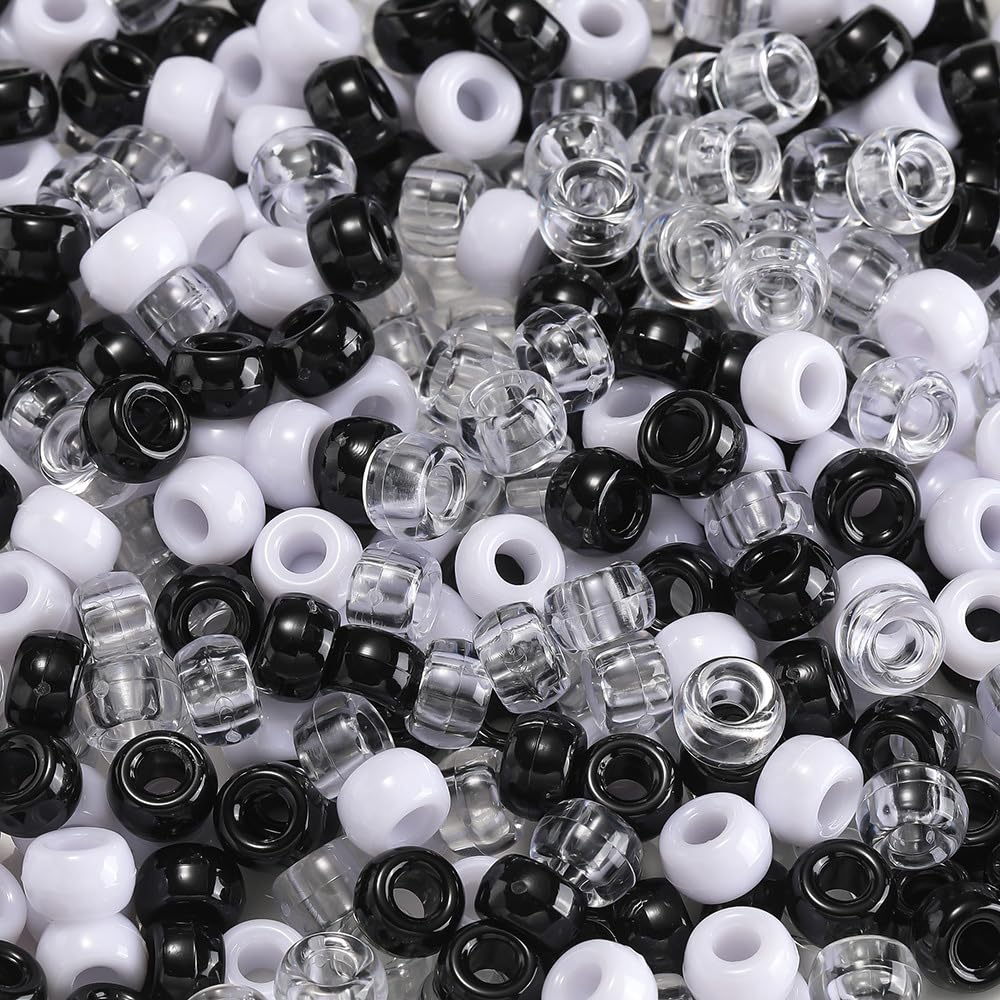 1 Pack 100Pcs Mixed Colors Acrylic Barrel Beads 9x6mm Acrylic Loose Spacer Beads for Craft DIY Beading, Black and White
