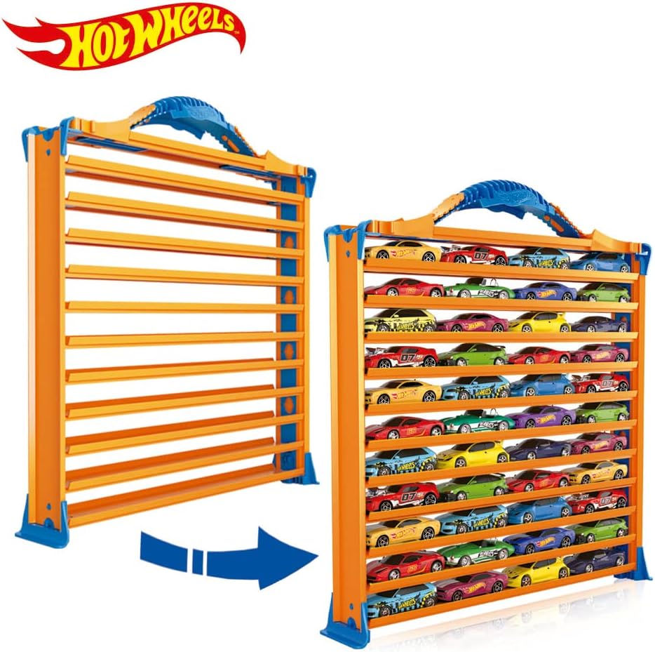 Hot Wheels Rack N’ Track Cars & Toys Organizer Storage with 44 Compartments Toy Display Case