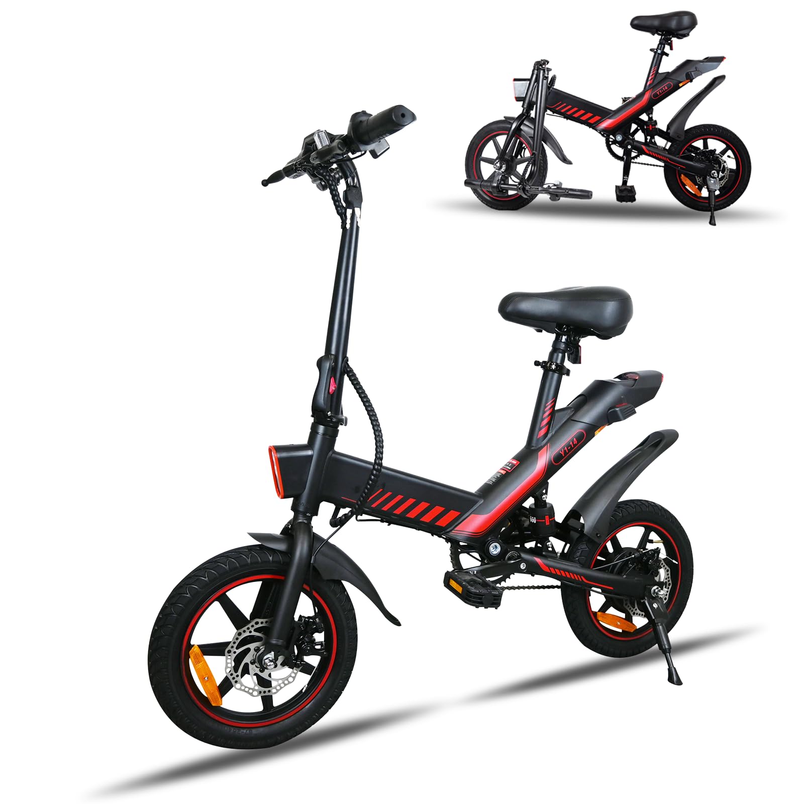 14“ Bicicleta eléctrica Plegable, 250W E Bike con Asistencia de Pedal, batería de 10,4Ah/36V, para Adolescentes y Adultos Bicicleta eléctrica de Ciudad, 3 Modos