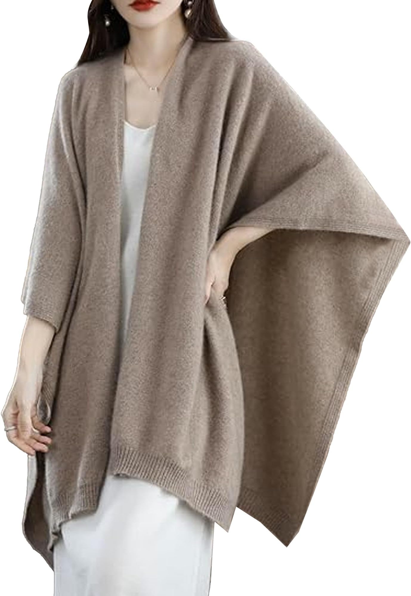 Women's Shawl Wrap Plus Size Cardigan 100% Merino Wool Poncho Cape Fall Winter Open Sweater Coat