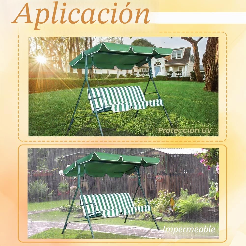 CREATCABIN Cubierta de Repuesto para Columpio de Patio Exterior de 3 Plaza Cubierta Superior de Tela Oxford 210D Impermeable con Protección UV para Hamaca de Jardín Cubierta Color Verde 164x114x15cm