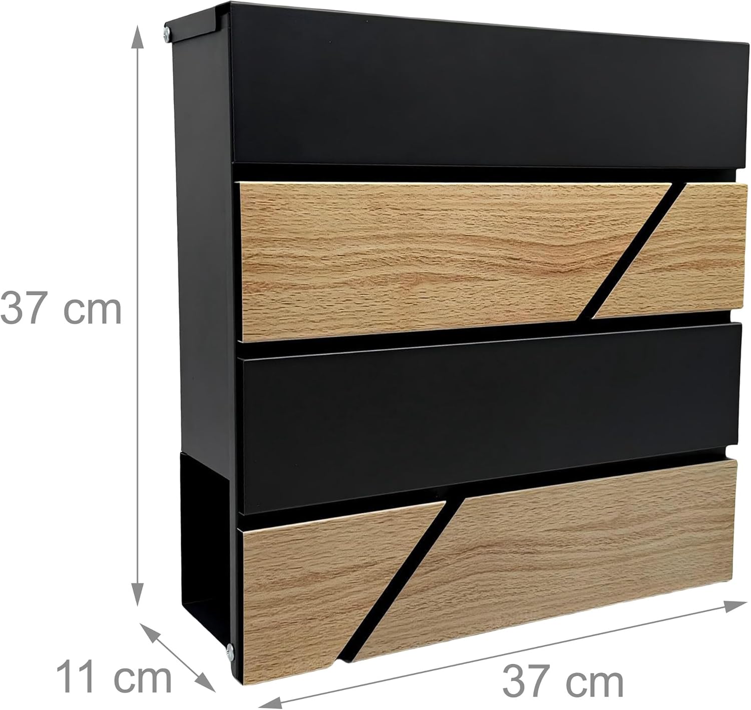 Relaxdays Wooden Look Letterbox with Newspaper Compartment H x W x D x D: 37 x 37 x 11 cm 4X Keys Iron Black/Natural