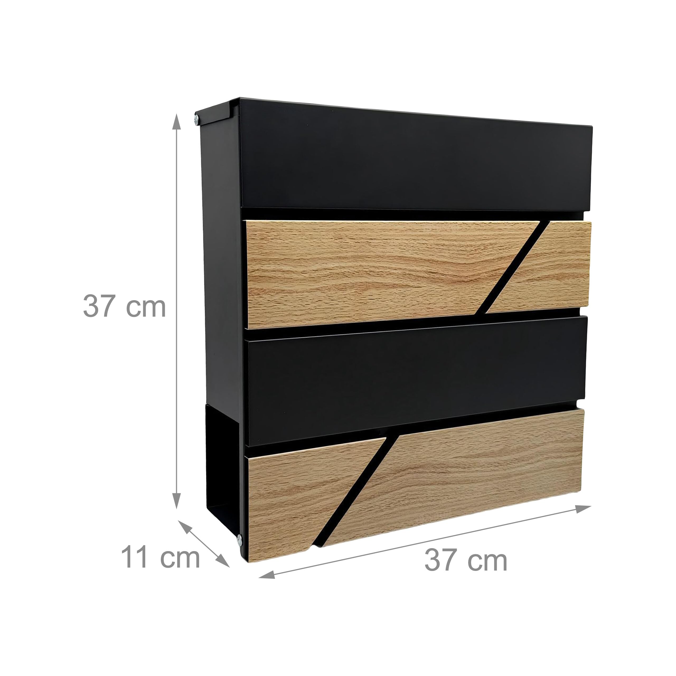 Buzón Relaxdays, Efecto Madera, con Compartimento para revistas, HBT: 37 x 37 x 11 cm, 4 Llaves, Hierro, Negro/Natural