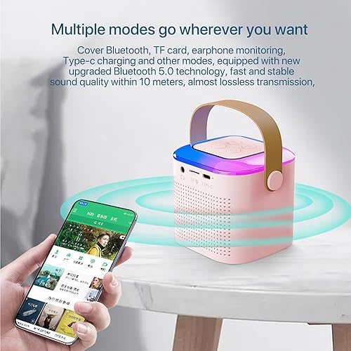 Miniatura 6 de ALLOMN - Altavoz Bluetooth, máquina de karaoke portátil para adultos y niños con 2 micrófonos inalámbricos y luces coloridas, mini altavoz de
