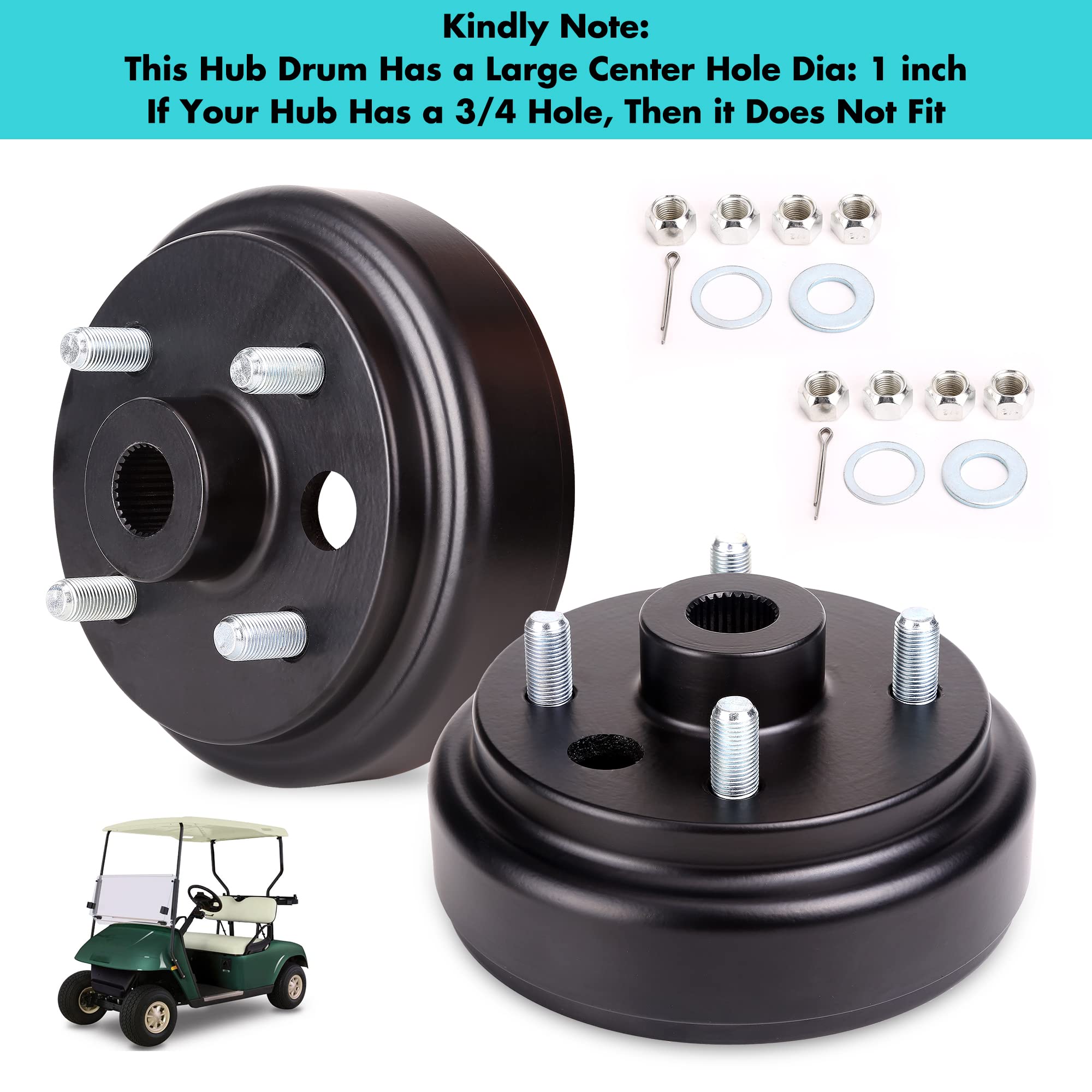 10L0L Conjunto de tambor de cubo de freno estriado fino con agujero grande para carrito de golf EZGO TXT, RXV, Marathon, Medalist, Columbia, OEM 21807G1,41843-94 (2 paquetes)