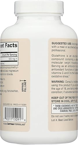 Miniatura 9 de Jarrow Formulas Glutatión reducido 500 mg - 60 cápsulas vegetales paquete de 2 - Antioxidante intracelular - Refuerza la regeneración de los niveles