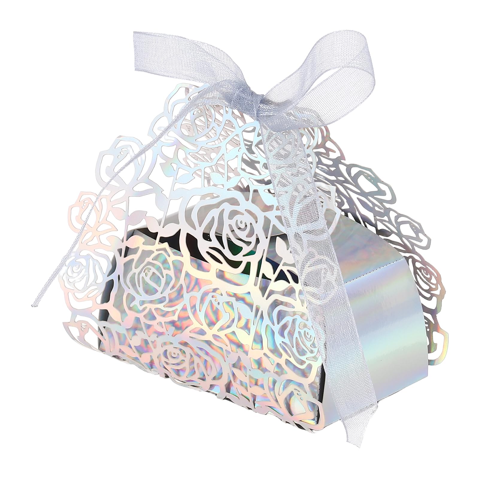 PATIKIL Laser Cut Rose Candy Boxes,(Colorful) (50Pcs), Creative Romantic Favors Gift Boxes with Ribbons for Wedding/Birthday Party/Anniversary/Baby Shower