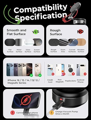 Miniatura 9 de LISEN Soporte de teléfono con succión eléctrica portátil para iPhone 17 para coche MagSafe, soporte magnético para teléfono con ventosa de coche,