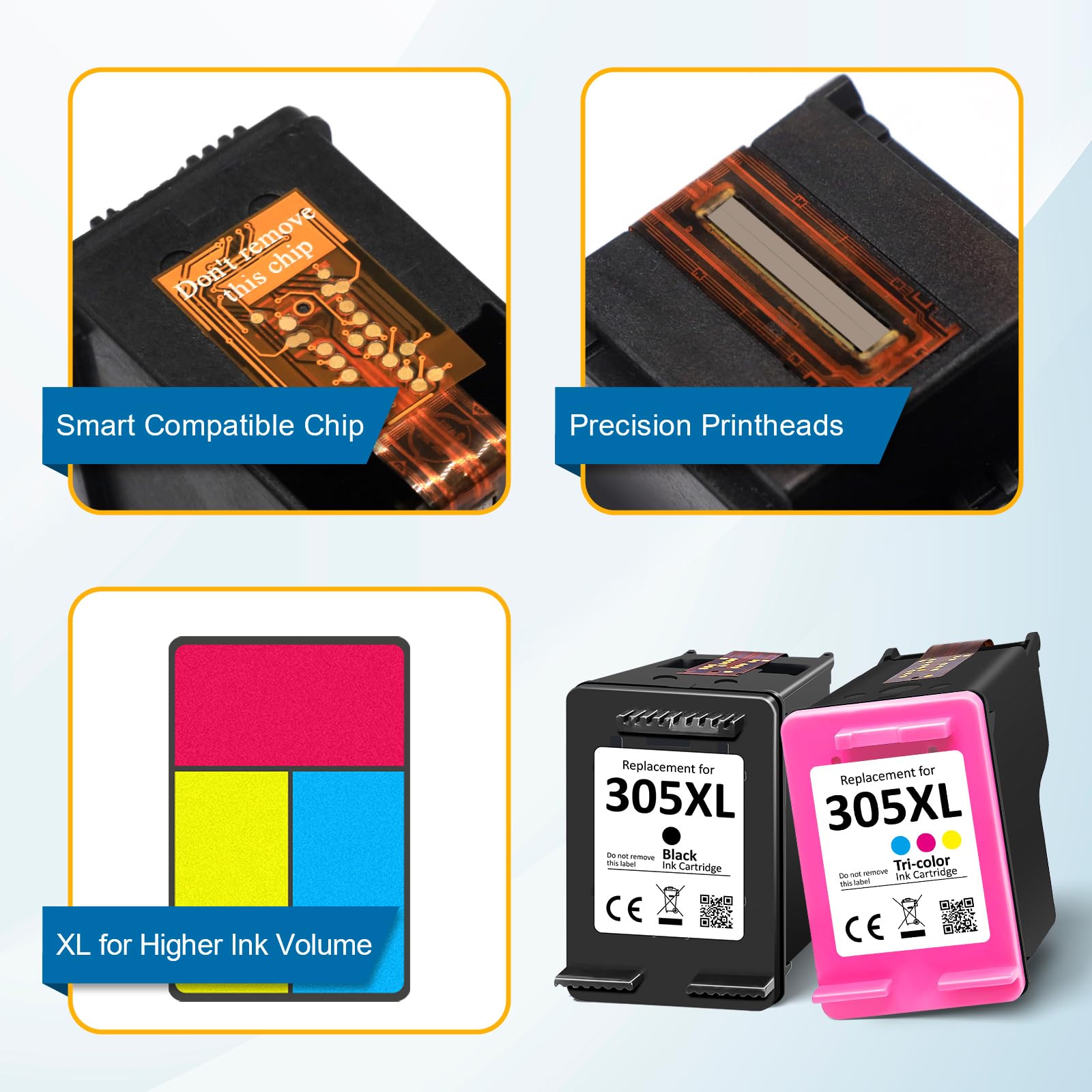 Cartucce HP 305XL Compatibili – Nero E Colore Per DeskJet 2820e, Envy 6000, Plus 4100, Alta Resa Fino A 750 Pagine, Chip Avanzato E Qualità Garantita