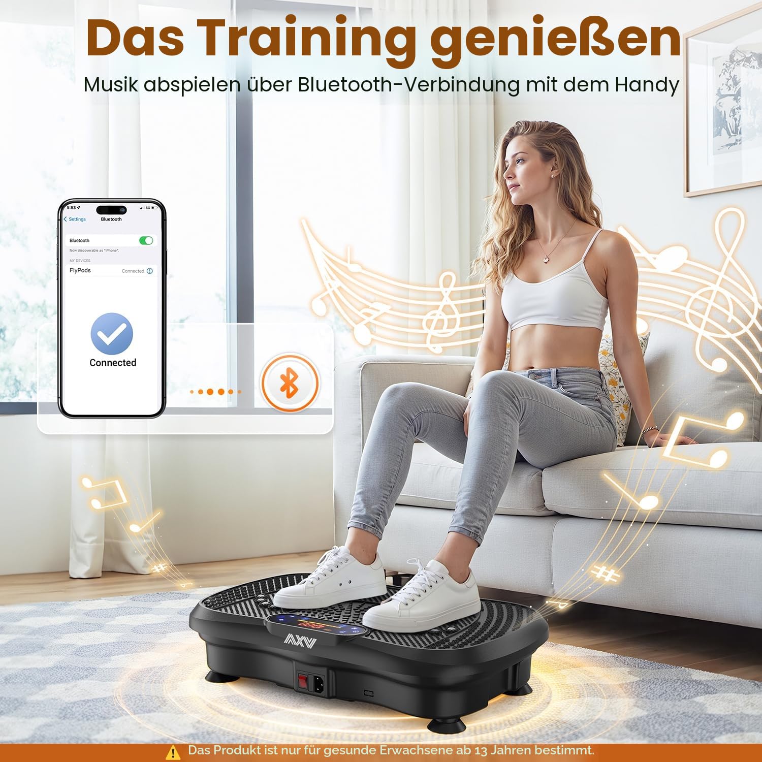AXV Vibrationsplatte Testsieger, Rüttelplatte Sport für Zuhause,Vibration Plate mit 120 Stufen und 5 Modi, 150 kg Belastbar, mit Bluetooth, für Ganzkörpertraining, Abnehmen, Fettverbrennung