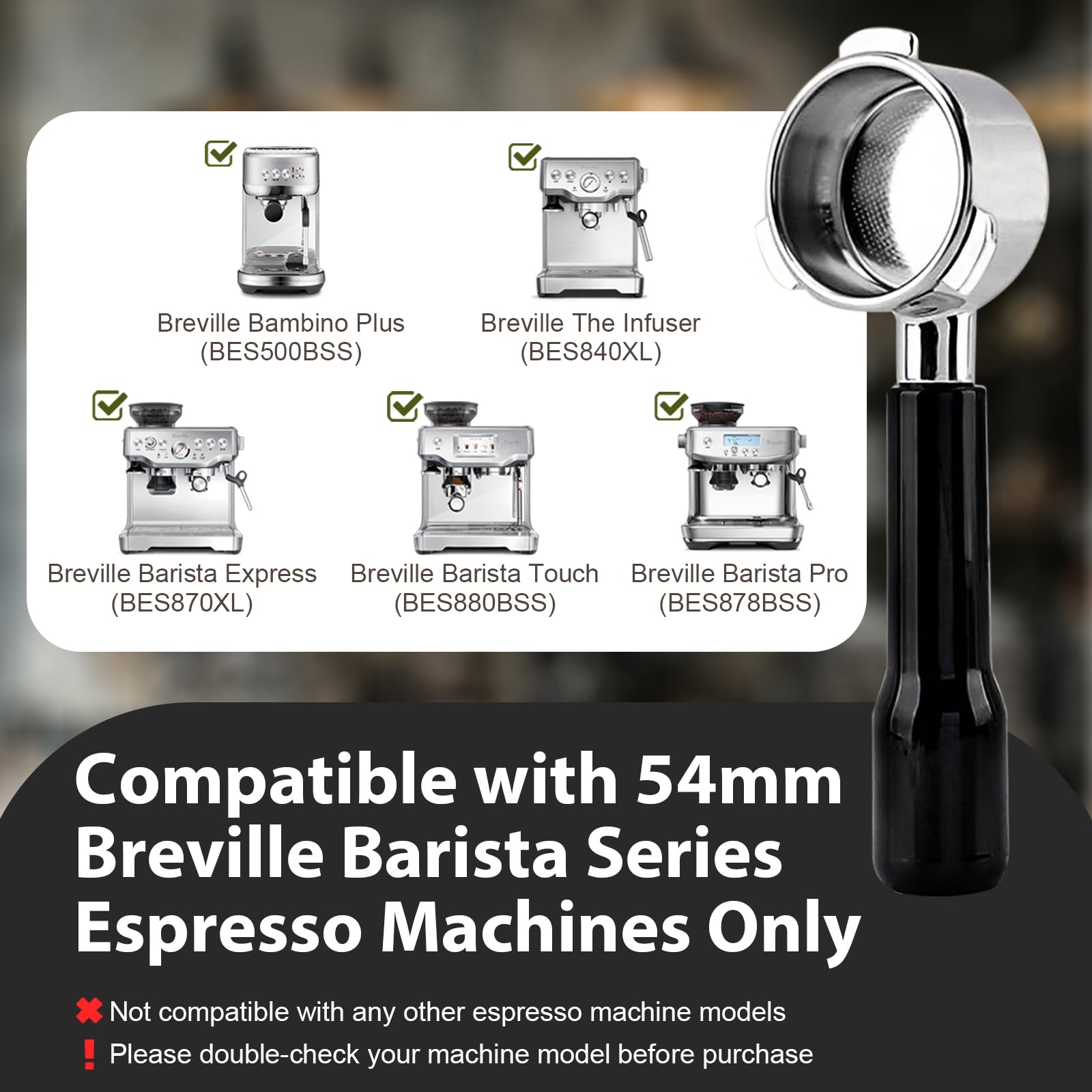 Porte-filtre Sans Fond 54mm Pour Machine à Café - Acier Inoxydable 3 Oreilles, Compatible Série 8, Idéal Barista