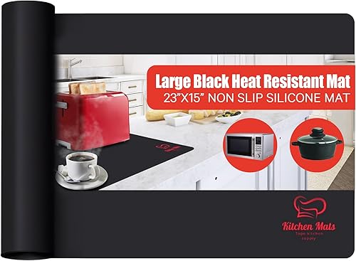 Tapete grande negro resistente al calor para encimera de cocina, 23 x 15 pulgadas, protege la encimera de la freidora de aire, microondas y Negro