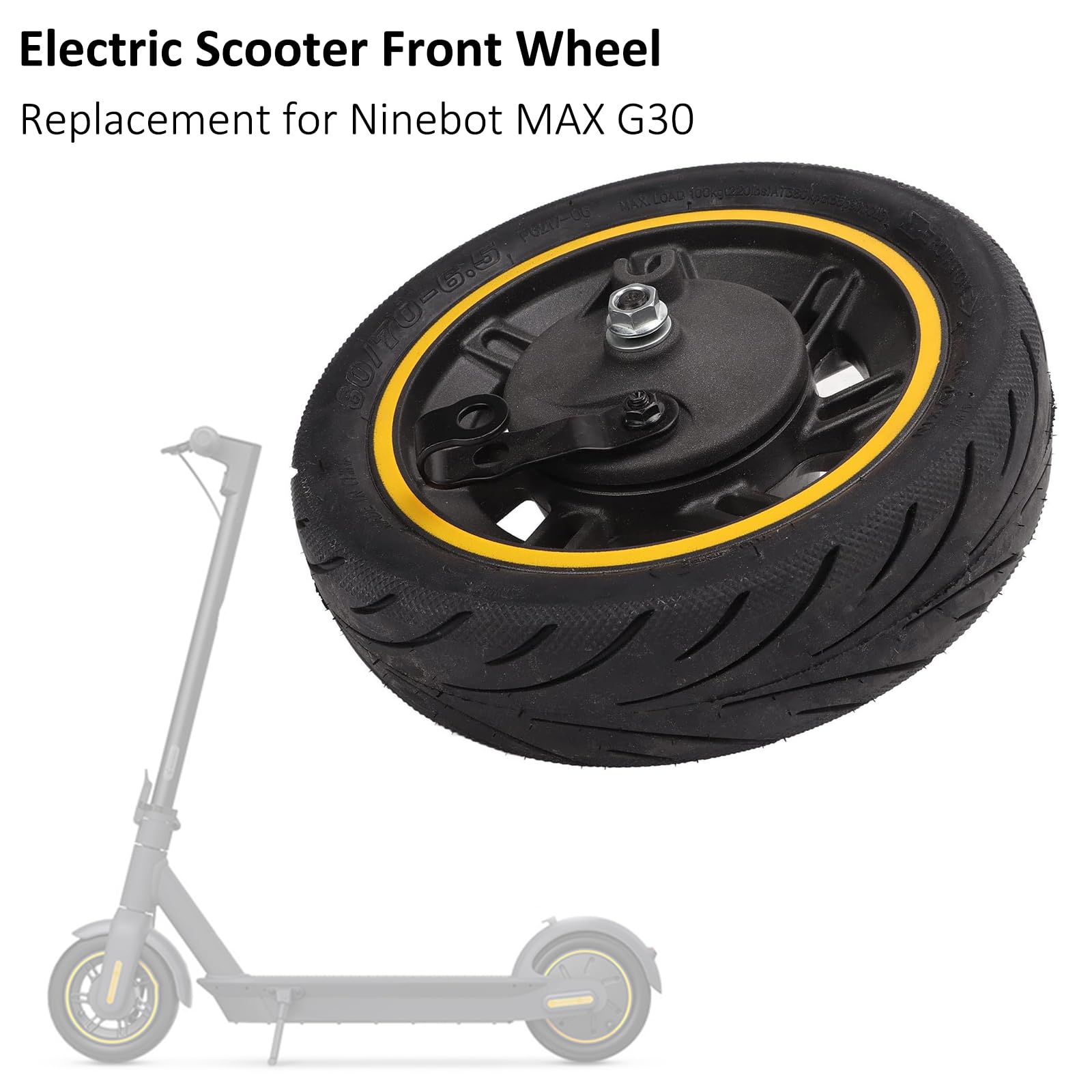 Ruota anteriore 10 pollici 60/70-6.5 per Ninebot Max G30 monopattino elettrico – Pneumatico tubeless con freno a tamburo – Ricambio e accessorio resistente