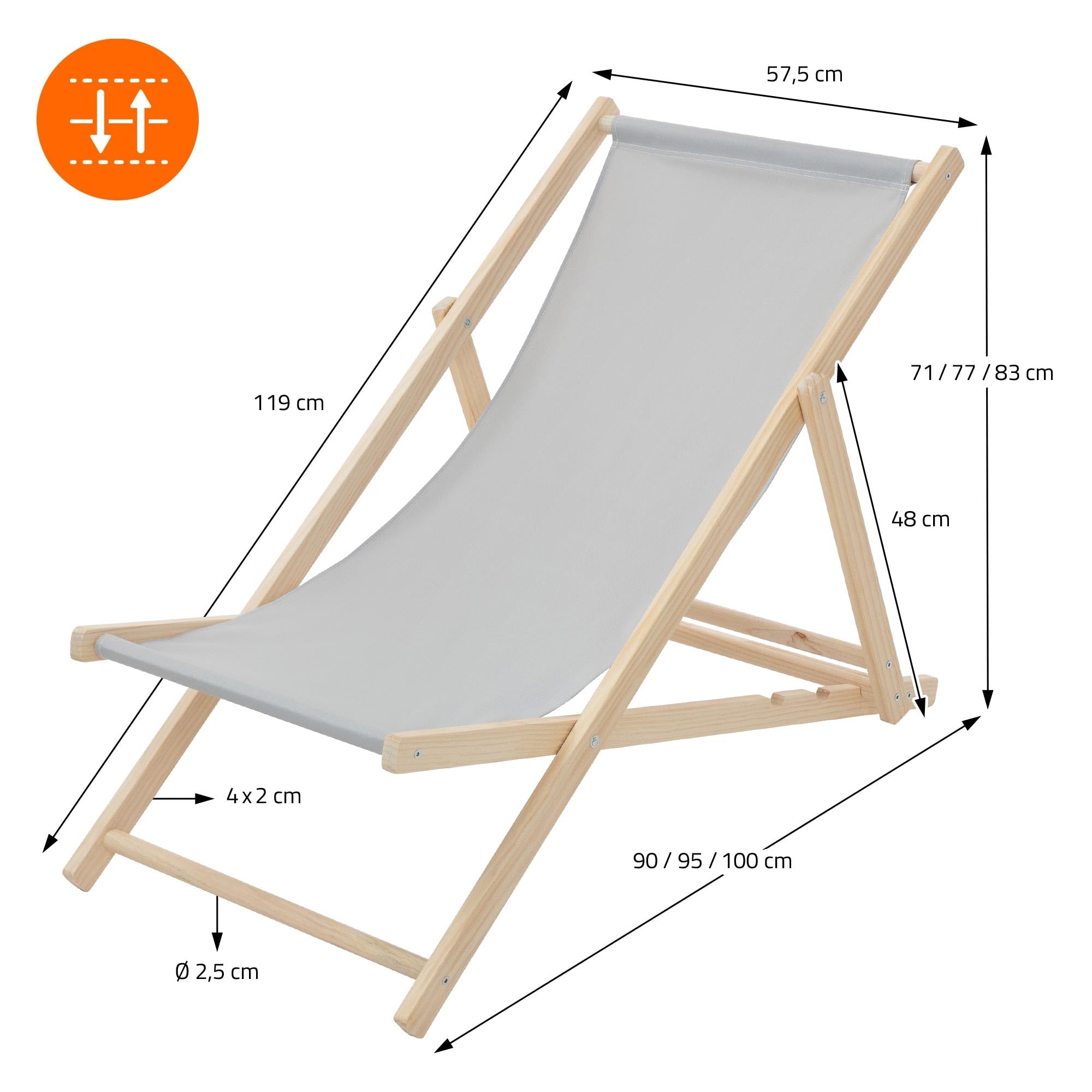 ECD Germany 10x Sedie a Sdraio Pieghevole in Legno con Tessuto Traspirante Grigio Chiaro Schienale Reclinabile in 3 Posizioni, Lettino Relax con Portata 120 kg per Spiaggia, Giardino e Terrazza