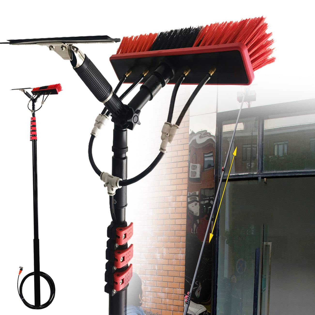 GTHTUHFD Water Fed Pole Kit, Water Fed Brush W/Squeegee,Glass Solar Panel Cleaning System 5.4M 7.2M 9M 11M Water Fed Cleaning System,11M/36Ft,5.4m/18FT