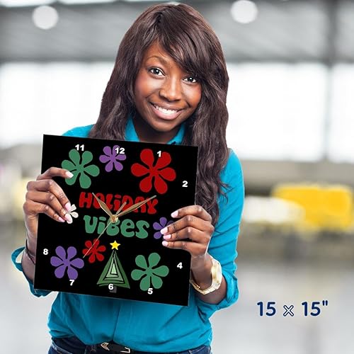 Miniatura 5 de 3dRose Wall Clock Silent - 15 inch - Funny Cute Holiday Vibes Retro Merry Christmas with Groovy Flowers - Christmas