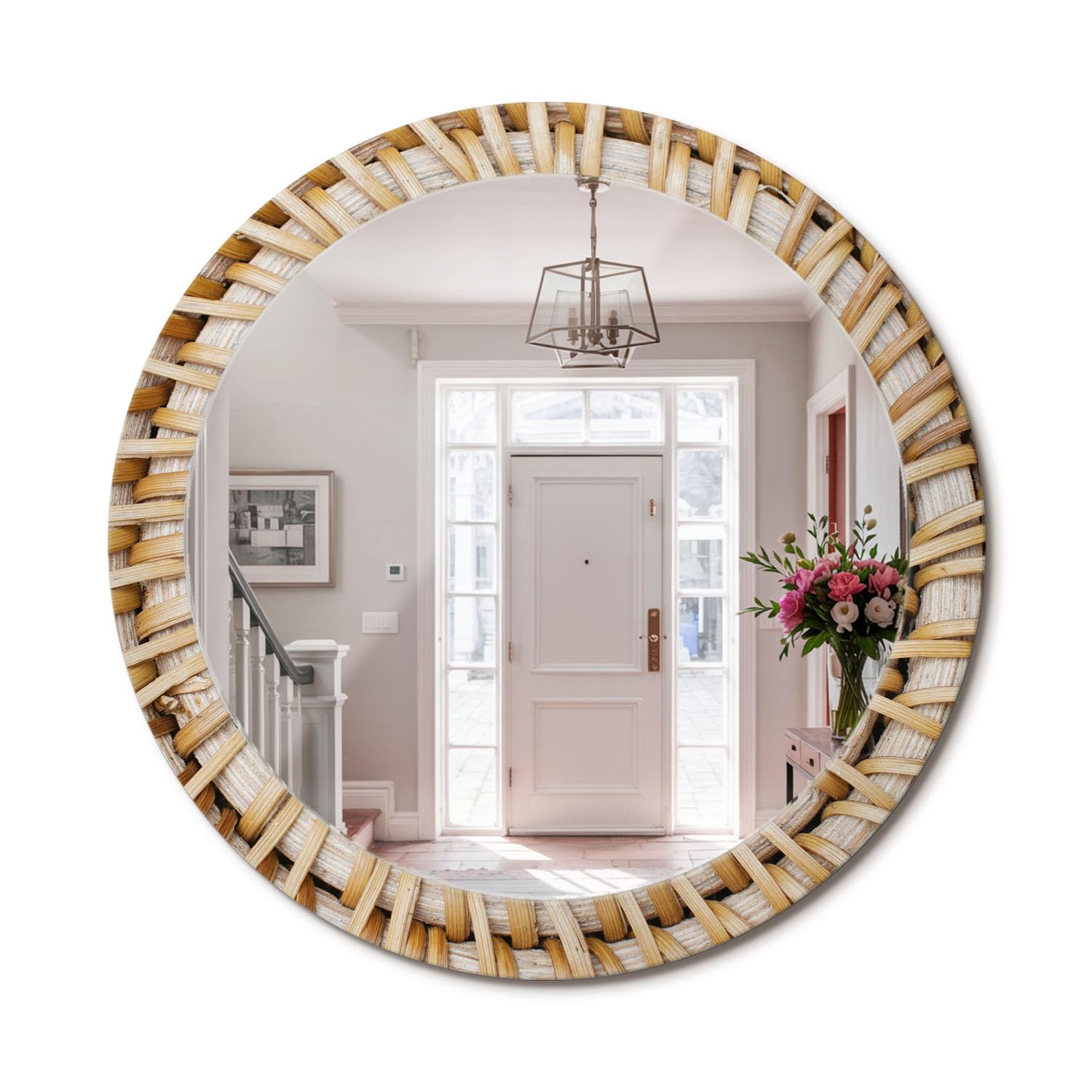 Miroir rond cadre verre imprimé Tresser pour agrandir un hall fi80
