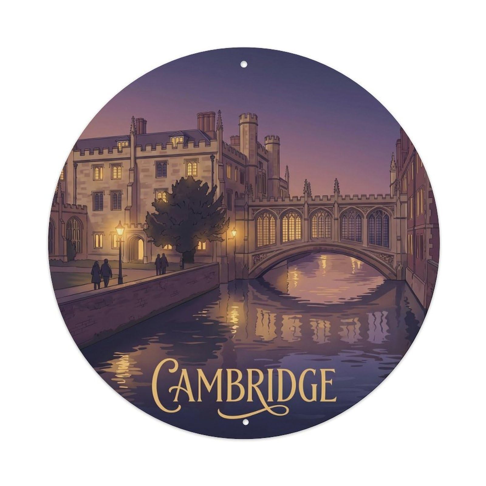 Cambridge Bridge Of Sighs Historic Landmark Vintage Travel Metal Tin Sign Plaque Wall Decor for Cafe, Man Cave, Club Bar, Office, Home Garden Round Metal Poster 8x8Inch