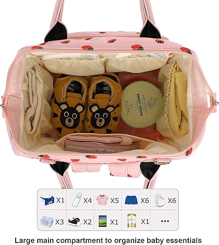 Miniatura 5 de Pañalera de pana para bebés, niñas y niños, mujeres, bolsas grandes para pañales para mamá (fresa de pana rosa)