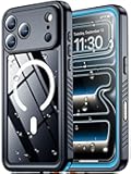 Magnetic for iPhone 17 Pro Max Case Waterproof, Built-in Screen & Camera Lens Protector[IP68 Underwater] [Military Grade Shockproof] Full Body Protection Phone Case, Blue/Clear