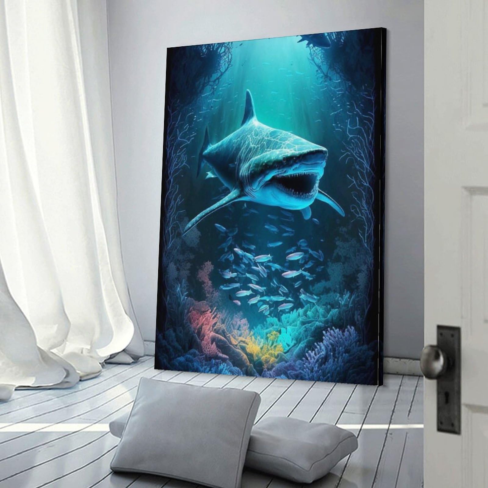 Amazon.co.jp: 絵画 海の中のサメインテリア 絵画 現実的な