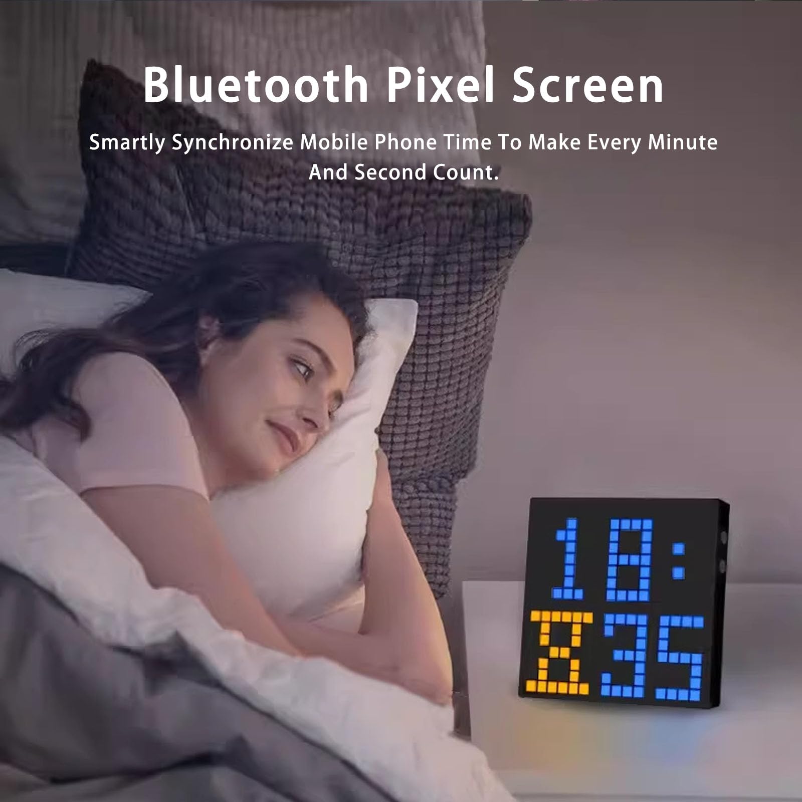 Pixel Art Display, 16 * 16/32 * 32 Relojes de Día con Calendario Digital con Pantalla Grande, Reloj Inteligente LED Preciso con Recordatorio de Eventos, Fecha, Graffiti y Brillo Ajustable 32 * 32