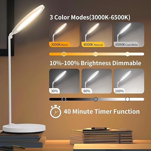 Miniatura 6 de Lámpara de escritorio LED con brazo oscilante y cuello flexible, lámpara de mesa 3CCT para el hogar, oficina, dormitorio universitario, lámpara alta