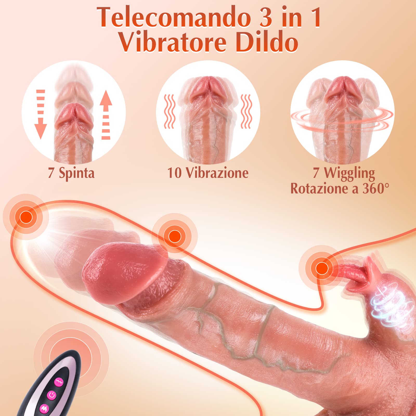 4 in 1 Vibratore Dildo Realistico, Vibratoreper Donna Realistico con Spinta&Vibrazione&Rotazione&Riscaldamento, Dildo Vibratoreper Donna punto g squirting, Sex Toyscop Donna, Sex Toyscop Uomo Sex Toy